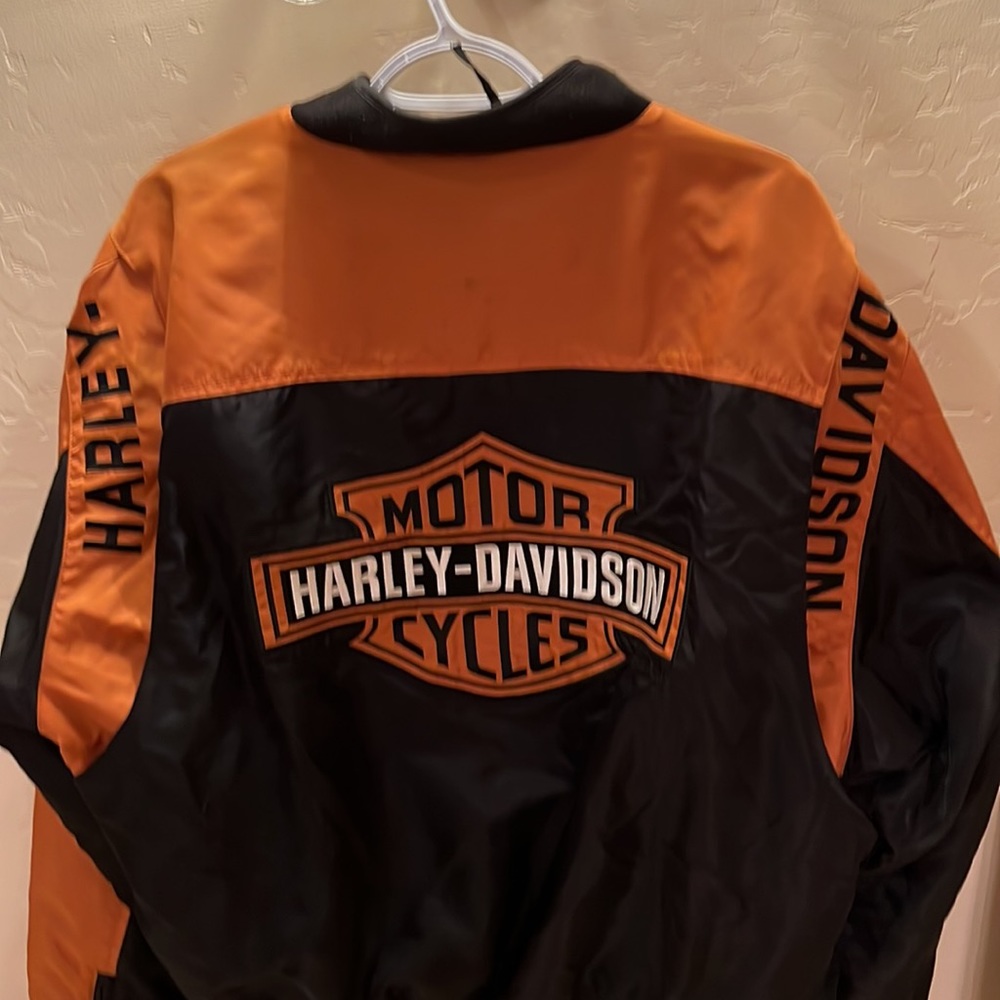 Harley Davidson Embroidered Black & Orange LOGO Motorcycle Jacket - Picture 3 of 15